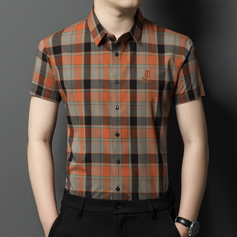 Summer Thin Short-Sleeved Shirt Plaid Men's Striped Shirt Slim Casual Young and Middle-Aged People