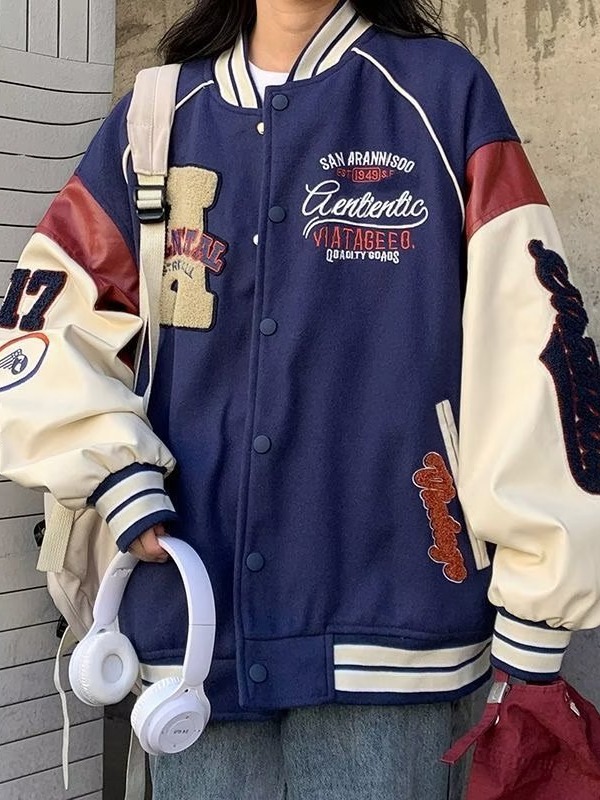 National Fashion baseball uniform men's and women's spring and autumn street color matching sports style jacket American couple retro jacket jacket