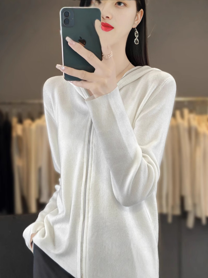 Autumn and Winter New European Station Cardigan Women's Double Zipper Knitwear Hooded Sweater Loose Hooded Sweater Cashmere Jacket