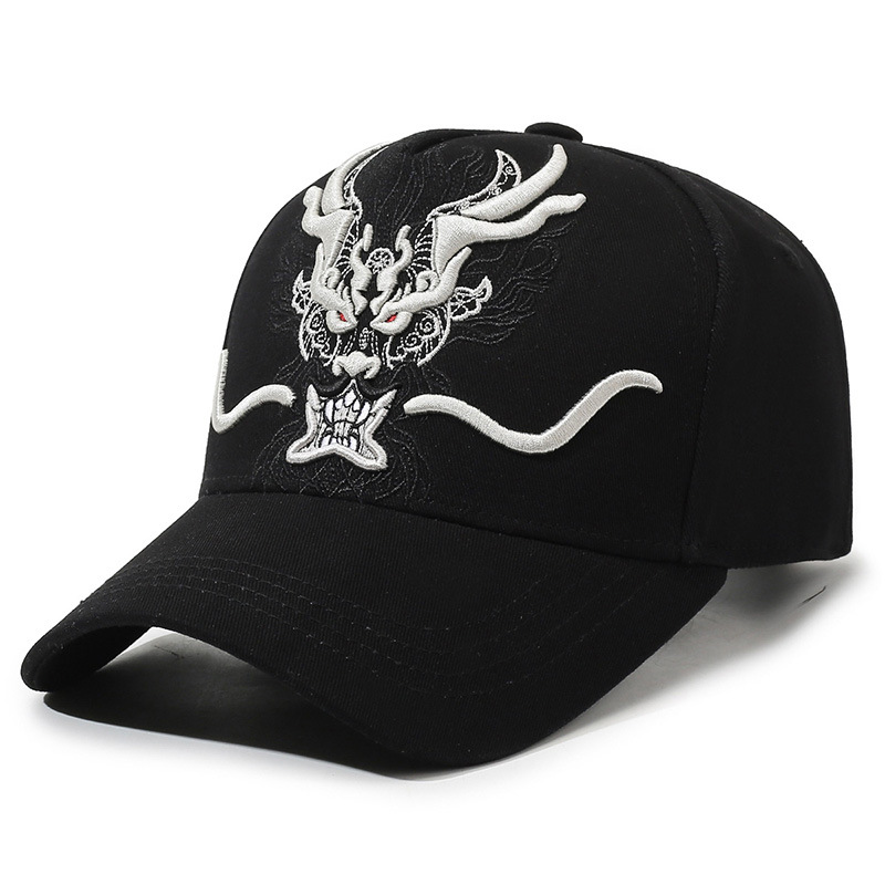 New Chinese Style Dragon Head Embroidery Baseball Cap for Men, Outdoor Sports Casual Sun Hat, Large Head Circumference Duckbill Cap