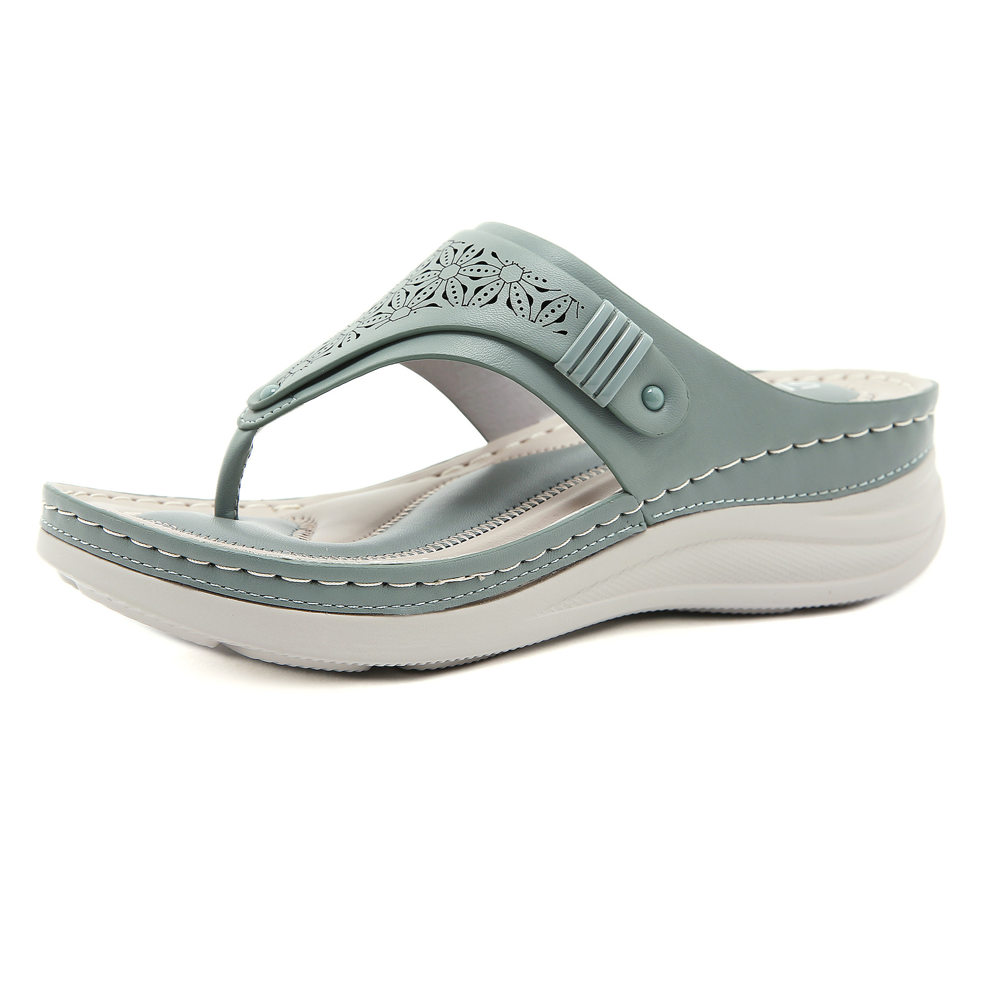 New Siketu 2026 Cross-Border Round-Toe Fashion Thong Sandals with Cut-Out Design for Women, Wedge Heel Casual Large Size Sandals