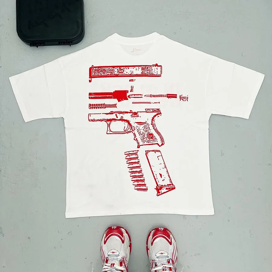 In-Stock Cross-Border Unisex 2Yk Short-Sleeve Hip-Hop Desert Eagle Mp45 Mechanical Pistol Print P1911 Round Neck T-Shirt