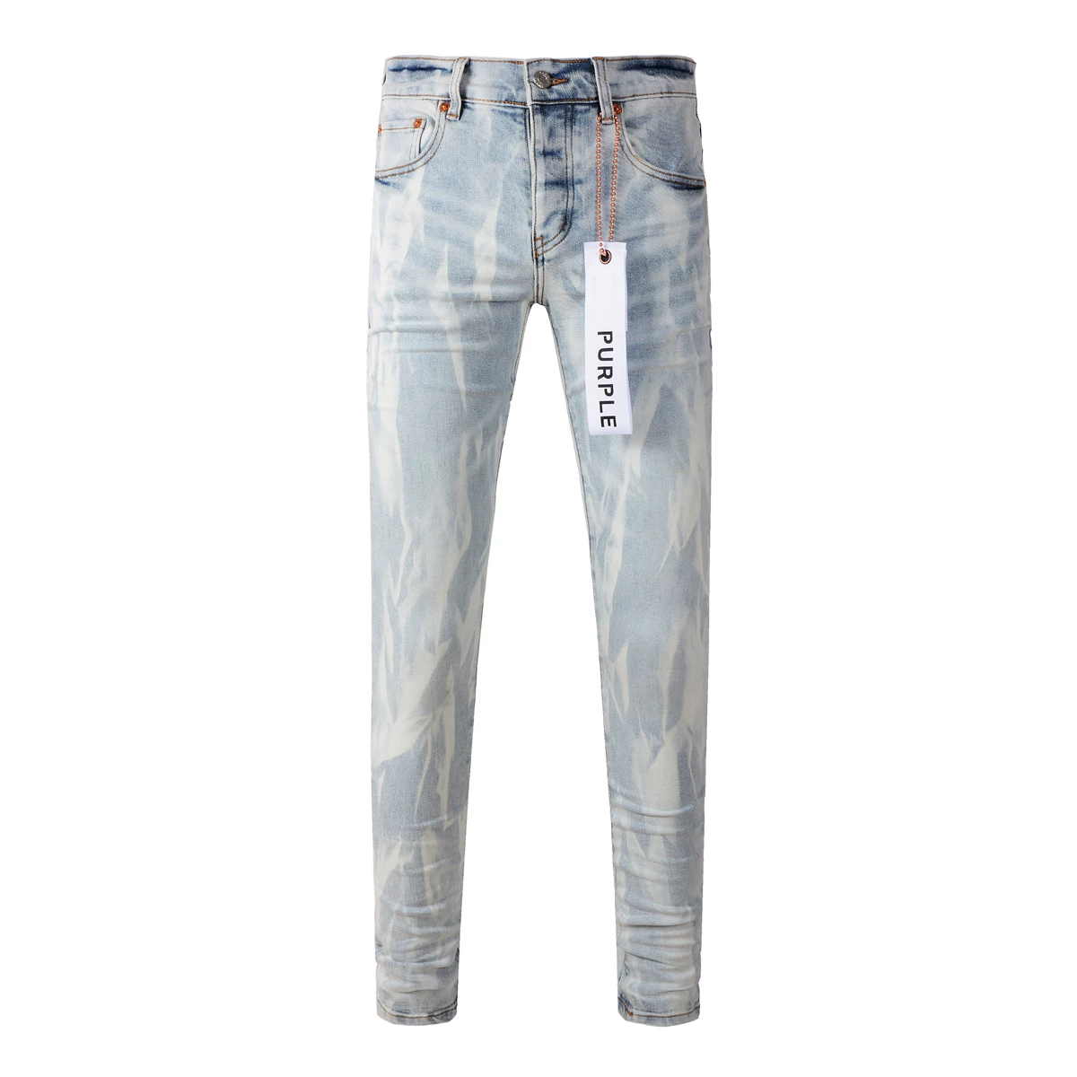 PURPLE autumn new men's light colored washed pattern, polished white, slimming and elastic slim fit denim pipe pants, pants