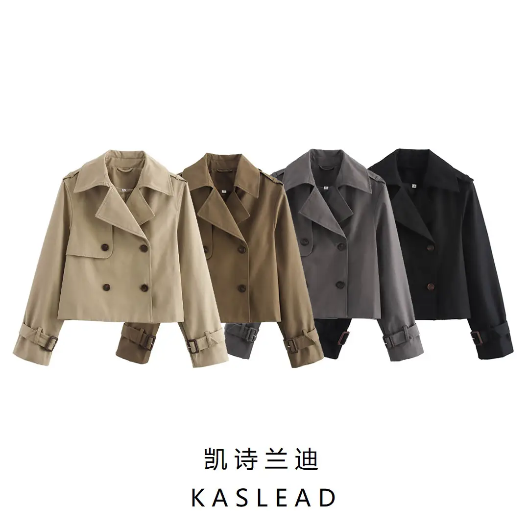 Kaslead New Women's Clothing European and American Style Fashion Simple Versatile Casual Short Trench Coat Jacket