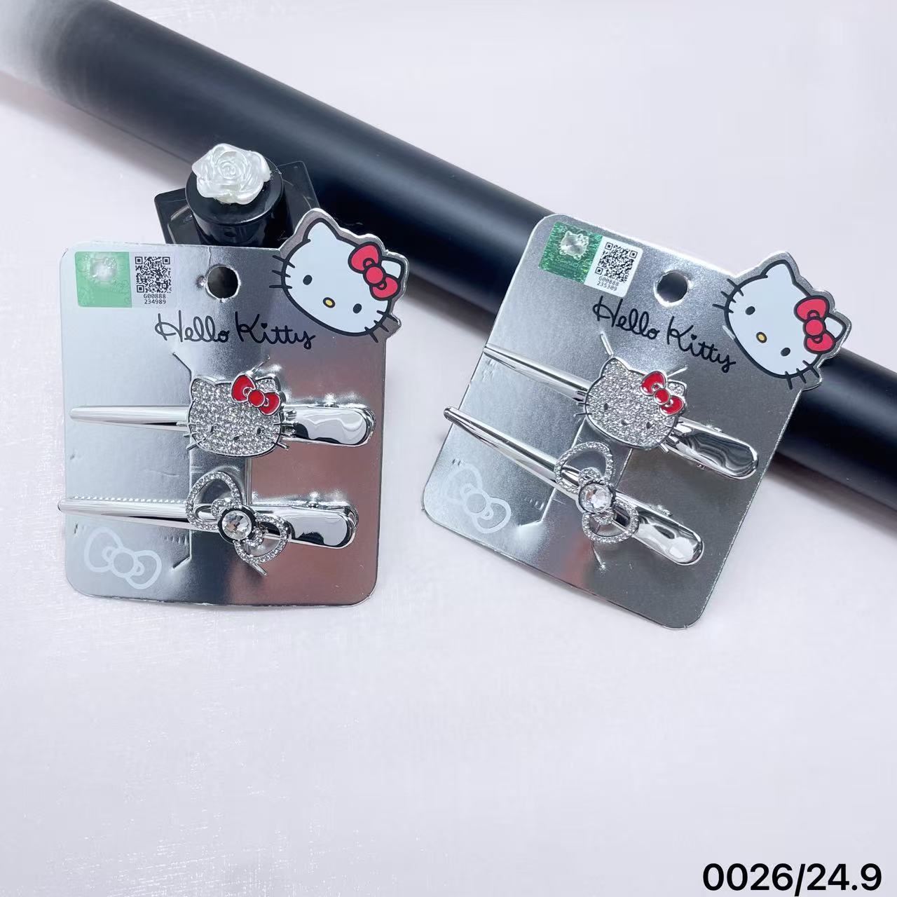 Authenticly Licensed Hello Kitty High-Quality Metal Red Bow Hairpin Studded with Diamonds 0026
