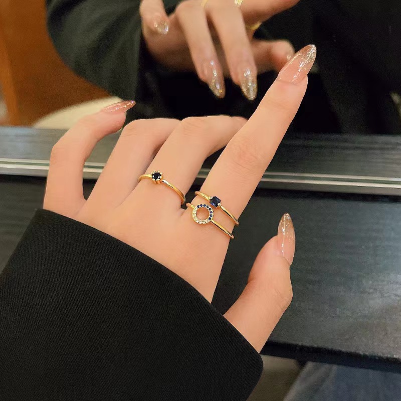 Three-Piece Set of Zircon Rings Wholesale, Niche Design Rings, Fashionable, Light Luxury, High-End Feel, Stackable Index Finger Rings for Women