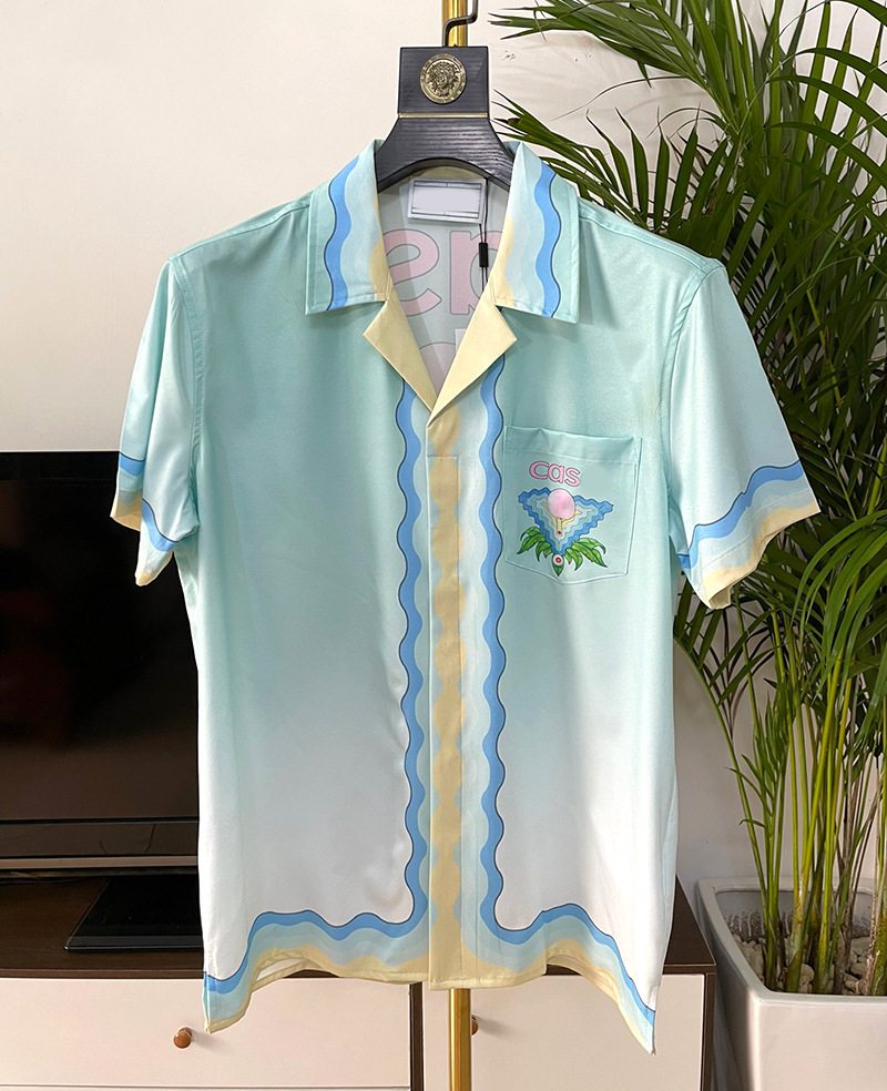 2025 European and American Fashion Casual Youth Popular Cross-Border Trade Gradient Color Digital Print Couple Style Shirt