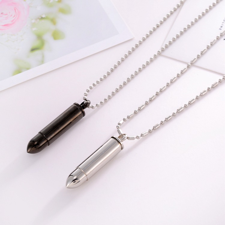 Personalized titanium steel bullet pendant perfume bottle necklace wholesale stainless steel pet memorial urn pendant