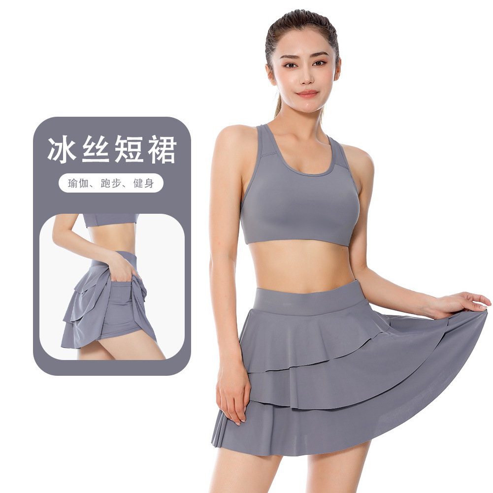 Nylon Ice Silk Sports Yoga Anti-running Short Pants Skirt Fake Two-piece Tennis Running Loose Quick-drying Breathable Skirt