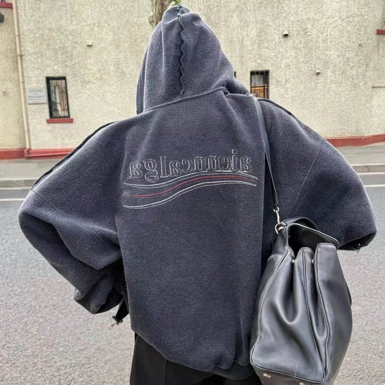 25SS new cola wave embroidery on the back, washed and worn out, men's and women's zipper hoodie, loose hoodie