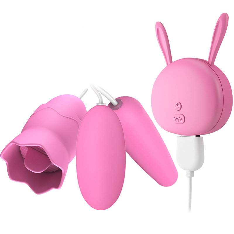Rechargeable Tongue Licking Double Vibrator Clitoris G-Spot Breast Vibration Chest Massage Female Masturbation Device Three-Point Vibrating Nipple Clamp Av