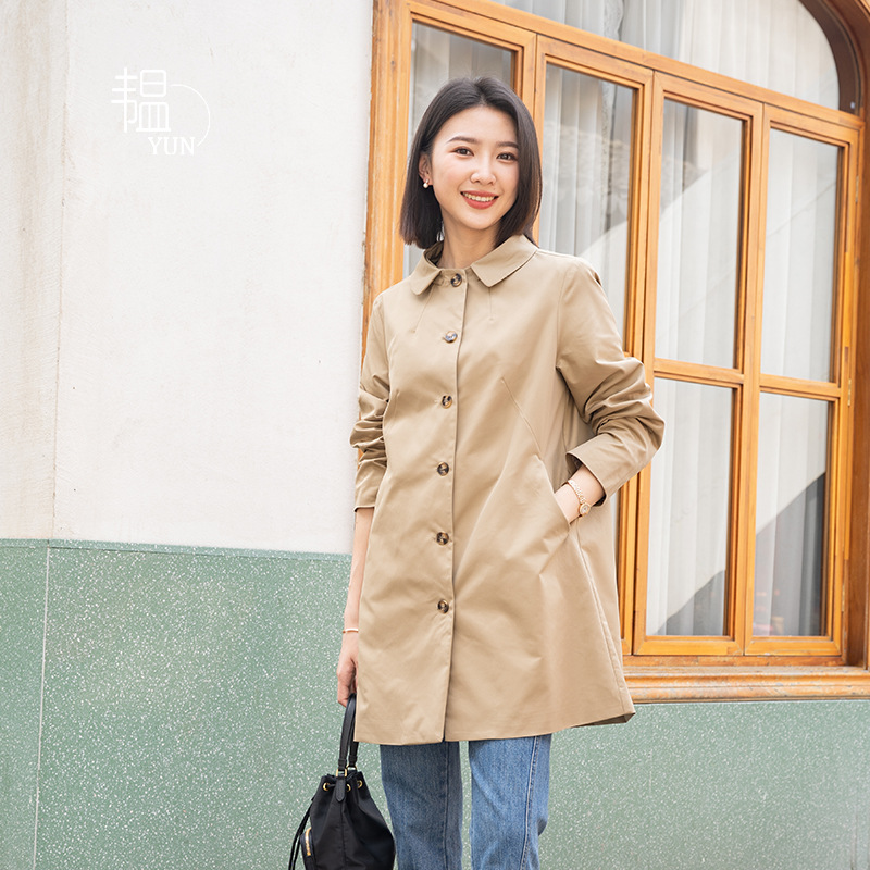 Yun Yun Spring and Autumn Women's Coat 2026 New Style Turn-Down Collar with Lining Elegant Petite Trench Coat Mid-Length Overcoat