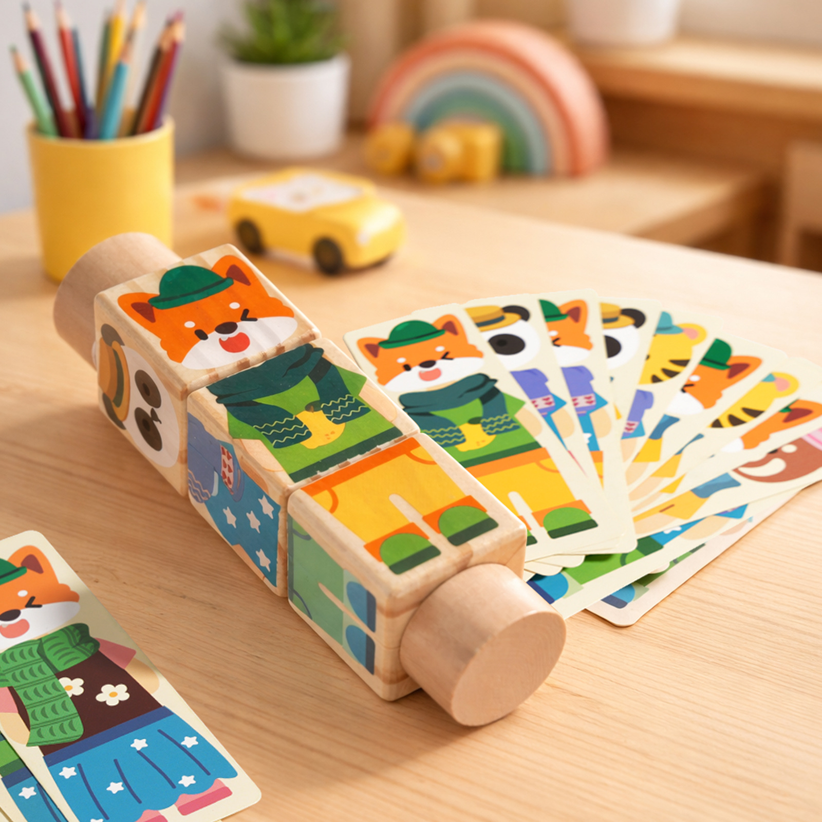 Cpc Cross-Border Children's Animal-Themed Rotating Building Blocks Cognitive Puzzle Educational Matching Early Education Wooden Toy