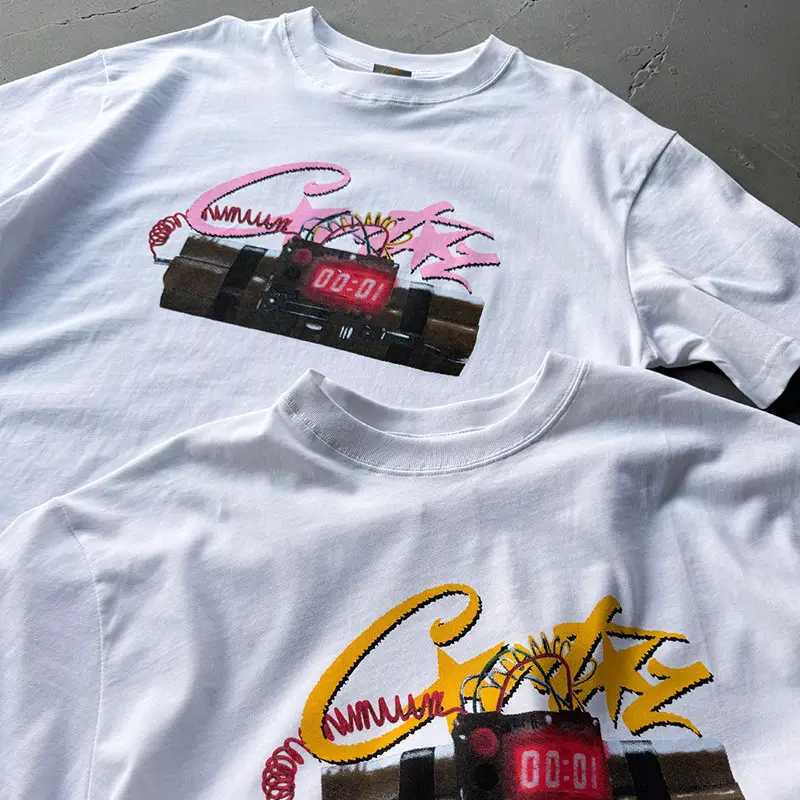 Corteiz Vibe美国街头嘻哈粉色定时炸弹印花棉质短袖t恤男女时尚品牌夏季
