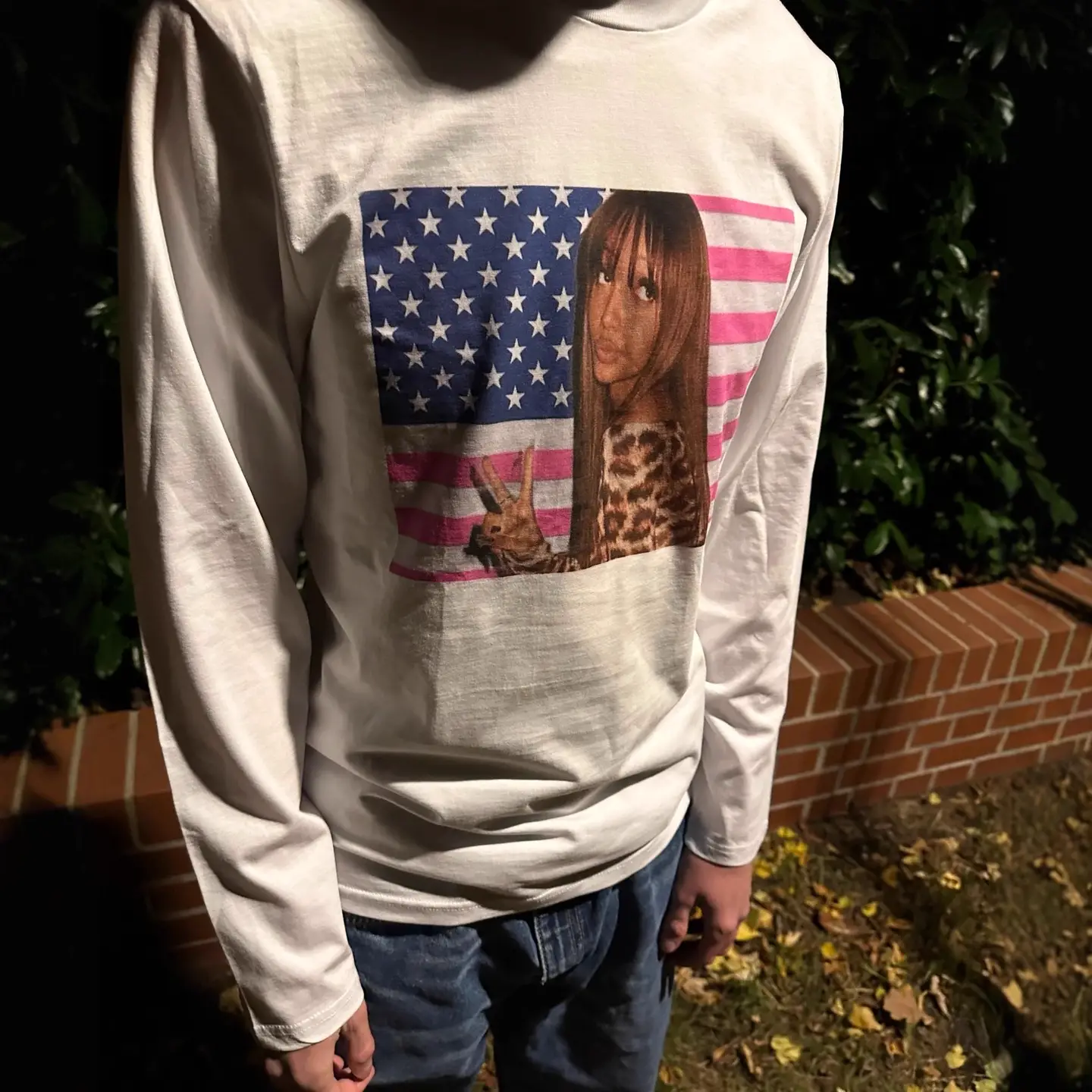 American Flag Men's and Women's Loose Tops Long-Sleeved T-Shirt Printed Autumn and Winter Fashion Warm Skim Inner Egg Clothing