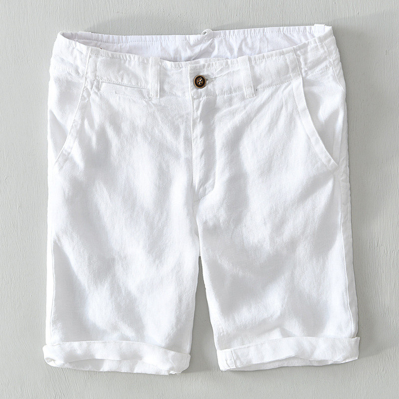 L1921 Fashionable and Personalized Simple Casual Pants Men's Thin Pure Linen Shorts Loose Breathable Versatile Beach Pants
