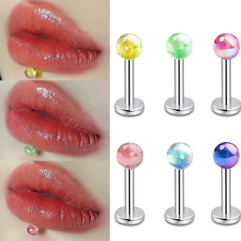 Acrylic Laser Lip Nail Imitation Aobao Lip Ring Ear Bone Nail Niche Sweet Desire Color Gradient Earrings Piercing Jewelry
