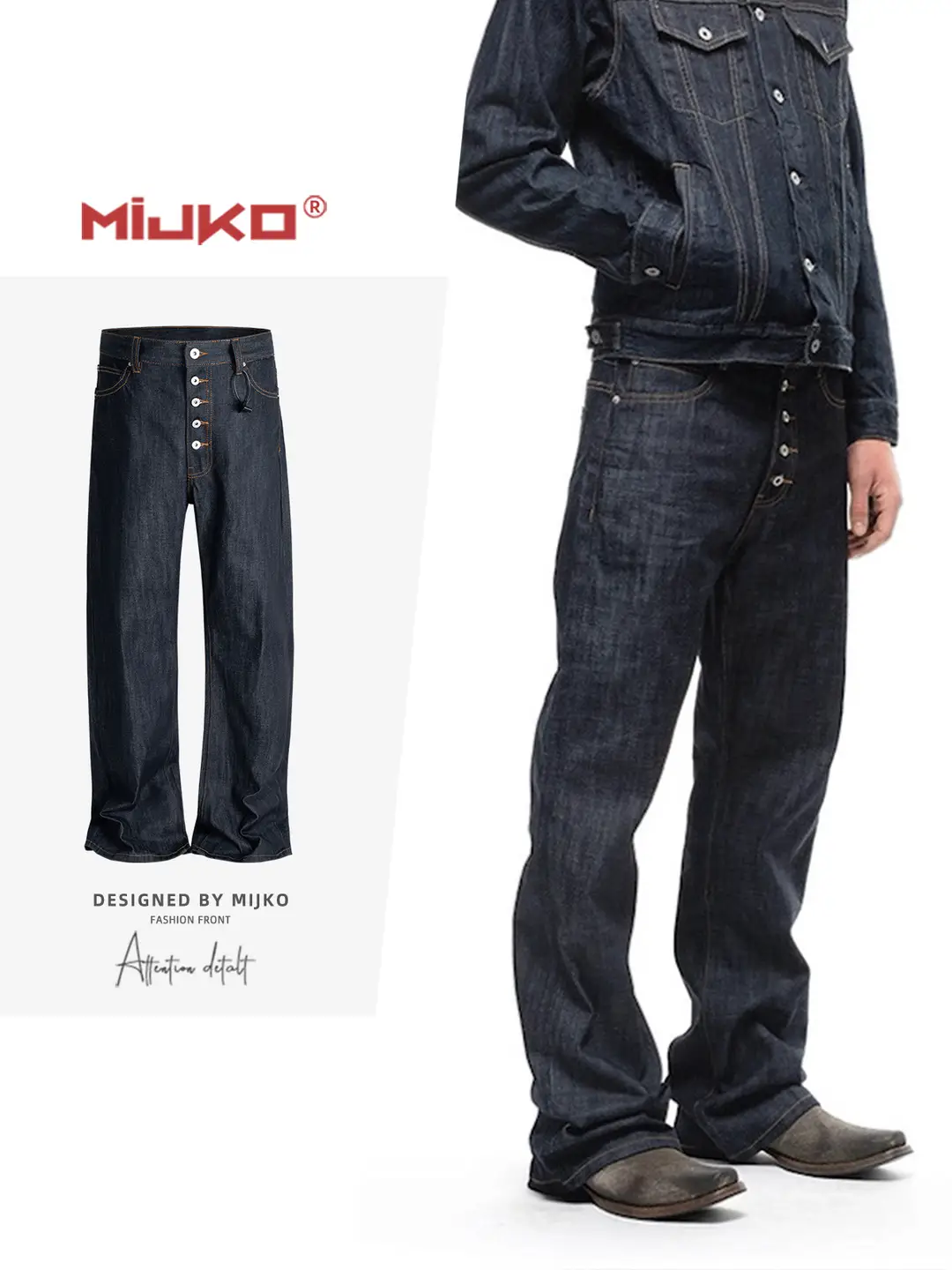 Mijko Men's and Women's Open-Button Bootcut Original Jeans, Same Style for Men and Women, Straight Button Design, Wide-Leg Pants, Trendy