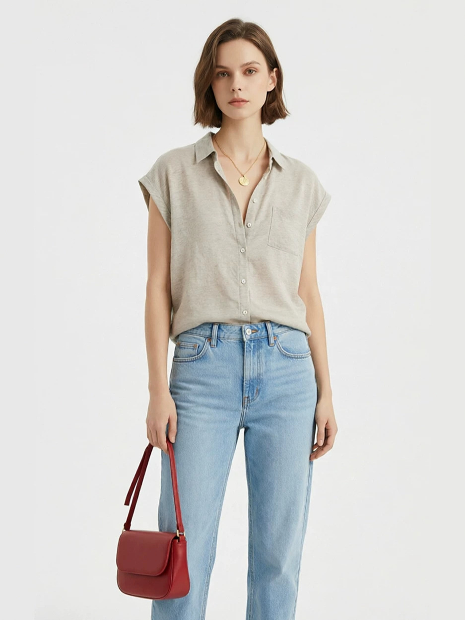 High-End Linen Sleeveless Shirt for Women, Summer Design, Accessible Luxury Niche, Flying Sleeves, Literary Retro Loose Lapel Shirt