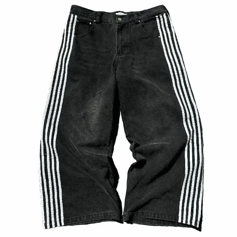 Cross-border American Retro Harajuku Distinctive Street Jeans Striped Design Sense Straight Leg Wide Leg Pants Loose Casual Pants