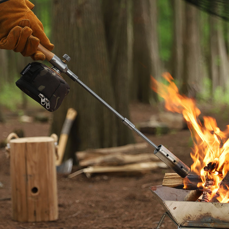 Outdoor camping lengthened fire gun stainless steel spray gun burning pig hair camping straight handle handheld removable igniter