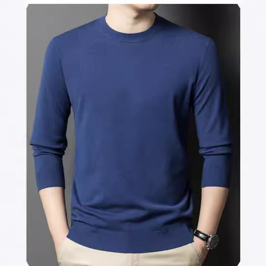 New Round Neck Thin Net Edition Sweater Men's Sweater Spring and Autumn Long-sleeved Fashionable Inner Autumn Clothes for Young and Middle-aged People