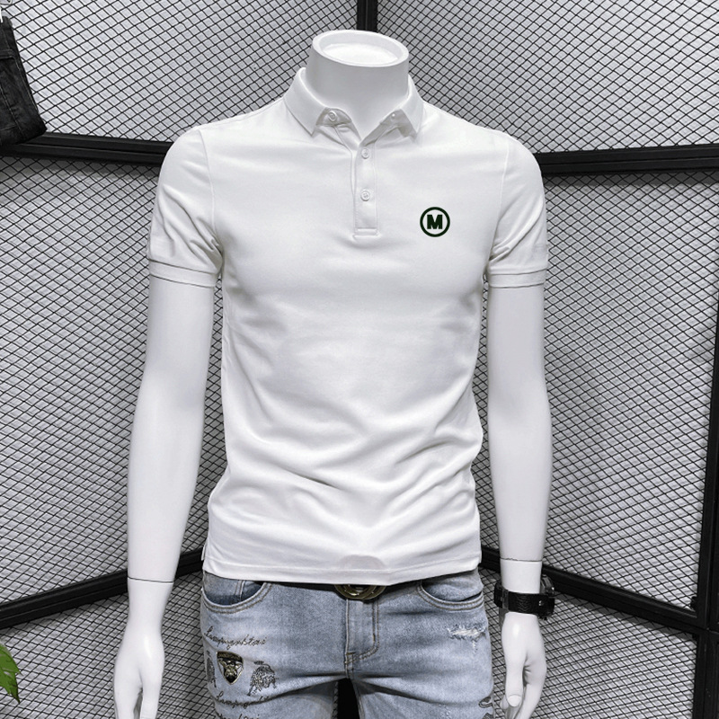 Lanshengyi Polo Shirt for Men, Short Sleeve, 2025 New Popular Slim Fit Trendy Versatile Men's Turn-Down Collar Printed Half Sleeve Shirt