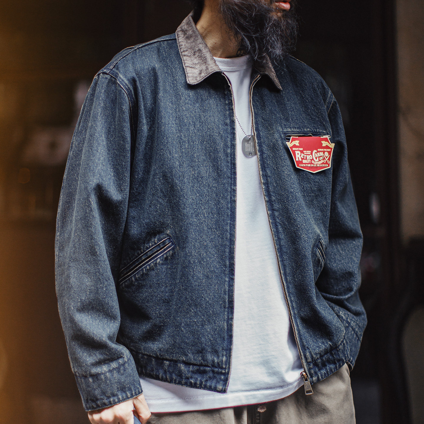 Maden Workwear American Retro Denim Detroit Jacket Washed Vintage Short Casual Turn-Down Collar Coat for Men Spring