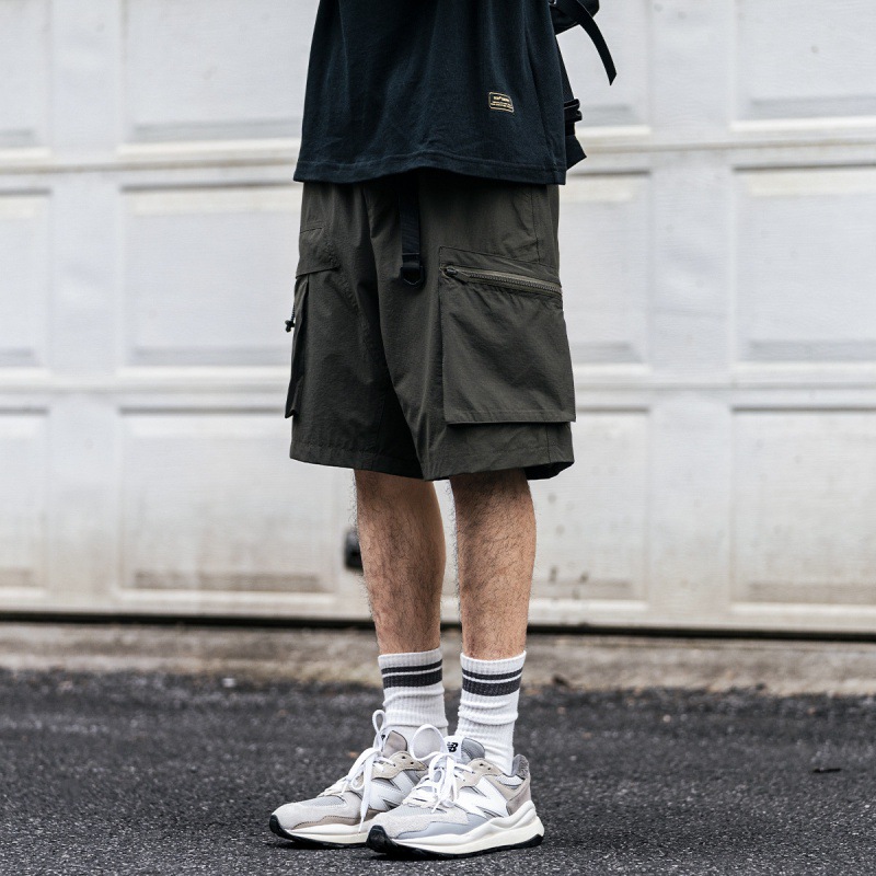 Magnetic buckle belt Ice Silk retro multi-pocket work shorts men's functional quick-drying anti-wrinkle pants summer pants