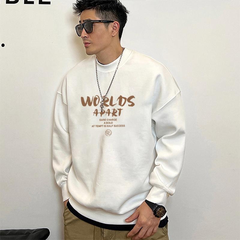 Hong Kong Style Retro Fashionable Thickened Round Neck Sweat Men's Autumn and Winter New Korean Style Loose All-match Fashionable Brand fleece-lined Top