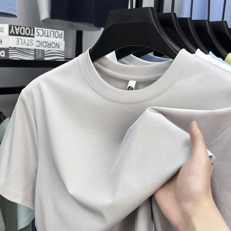 7A Antibacterial Summer Men's Short-Sleeved T-Shirt Round Neck Accessible Luxury Casual Mercerized Cotton Half-Sleeved Bottoming Shirt Men's Clothing Customization