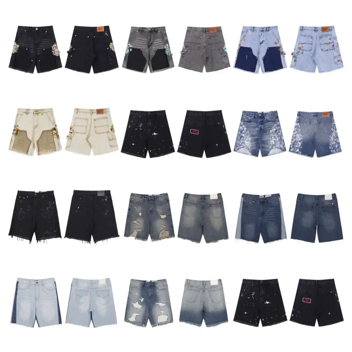 Gallery Dept New Splash Print Ripped Jeans Trendy High Street Casual Denim Shorts Summer