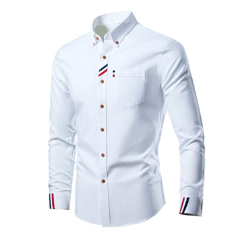 Aliexpress Cross-Border Foreign Trade European and American Fashion Oxford Fabric Shirt Men's Color-Block Pocket Casual Long-Sleeve Men's Shirt