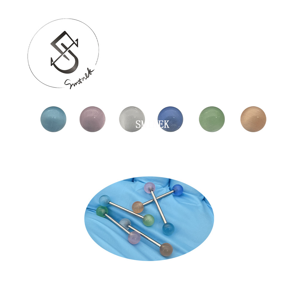 SMTNEK 2nd Generation 6mm Natural Opal Internal Thread Beads Tongue Stud Ear Bridge Stud Head Jewelry Accessories