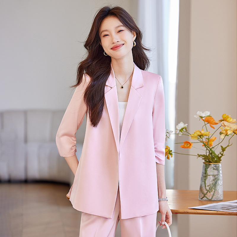 Fashionable Simple Pink Suit suit Women's 2025 Spring and Summer New Casual All-match OL Elegant Seven-point Sleeve Suit