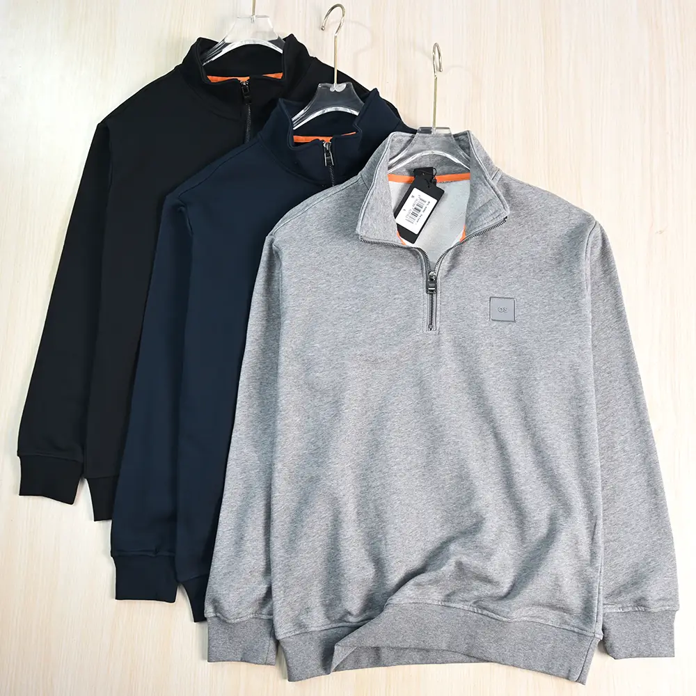 Men's Clothing Good Quality 259/11 Simple Cotton Embroidery Soft Rubber Letter Half-Zip Stand Collar Casual Long-Sleeve Sweatshirt
