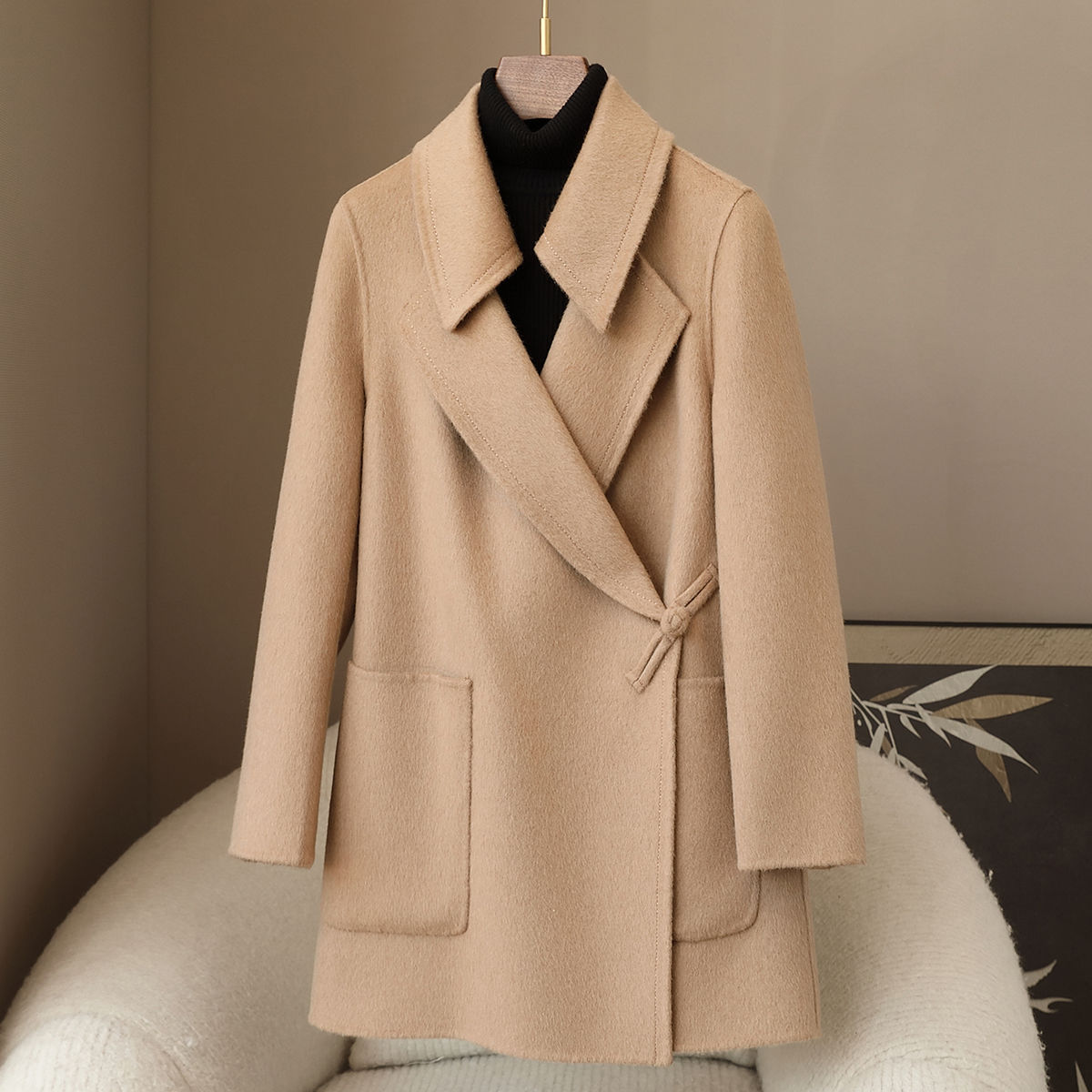 A small amount of clothing 100 camel wool high-grade double-sided tweed temperament coat 2025 spring new suit suit women's jacket