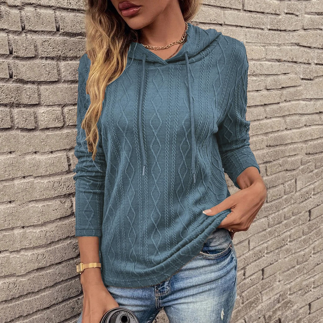 2026 Autumn/Winter European and American Independent Online Store Amazon New Product Foreign Trade Solid Color Casual Long-Sleeve Hooded Sweatshirt T-Shirt Women's Clothing