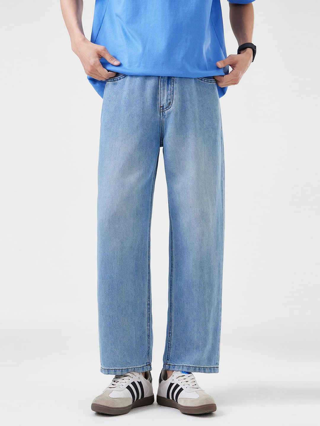 2026 Spring New Style Washed Lyocell Jeans for Men, American High Street Fashion Brand, Loose Straight-Leg Cropped Pants