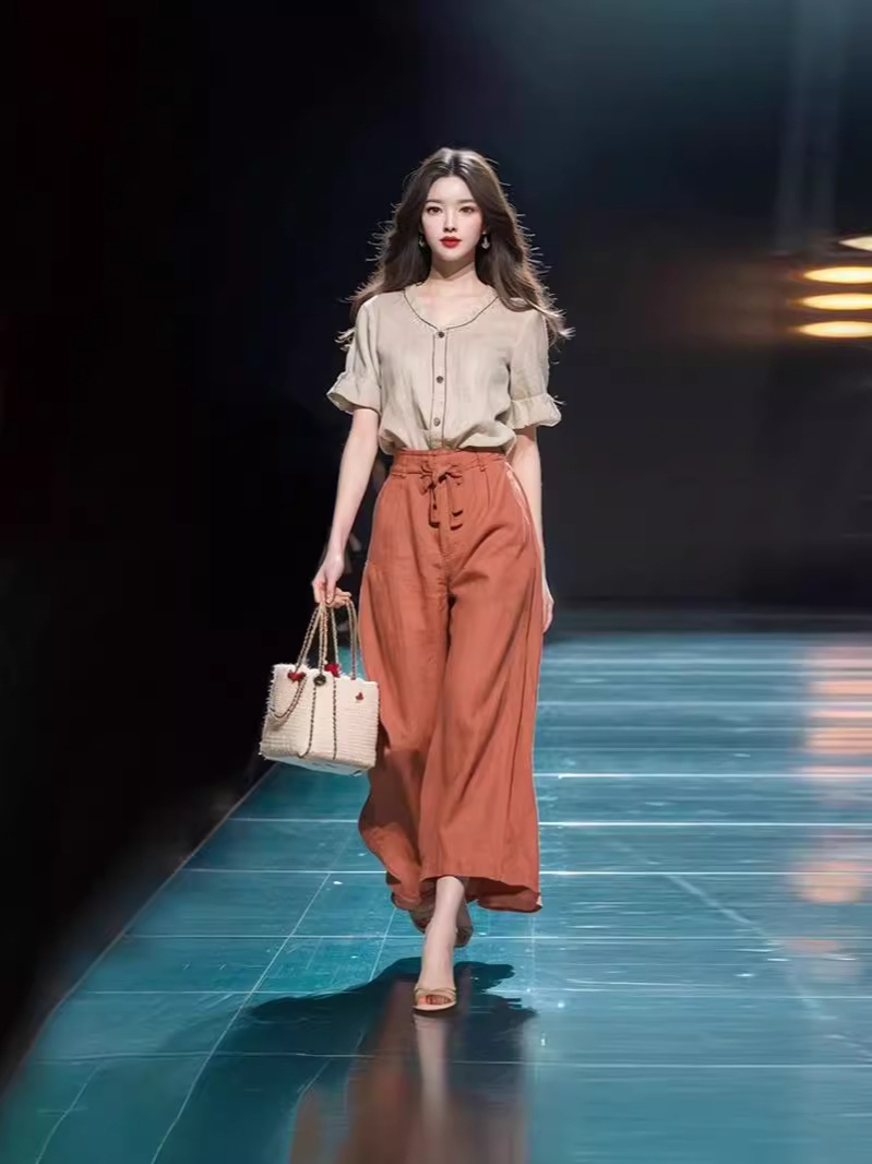 This year's popular beautiful suit pants 2024 new women's summer retro Hong Kong style high-end shirt two-piece women
