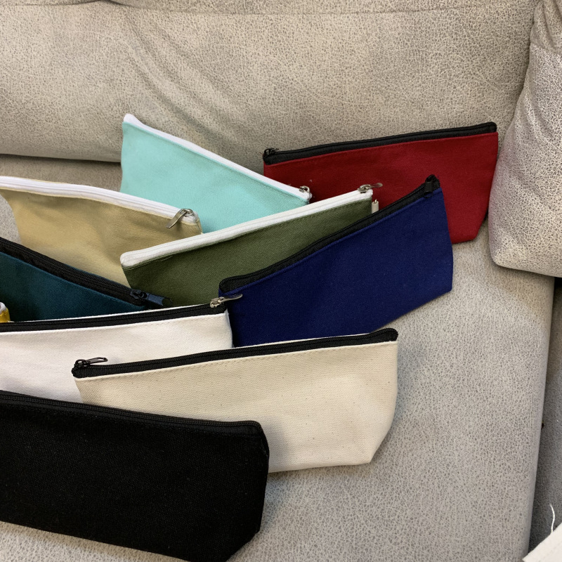 Pencil Case Simple Japanese Style Small Fresh Pencil Case Stationery Bag Students Junior High School Students High School Students Primary School Students Solid Color Canvas