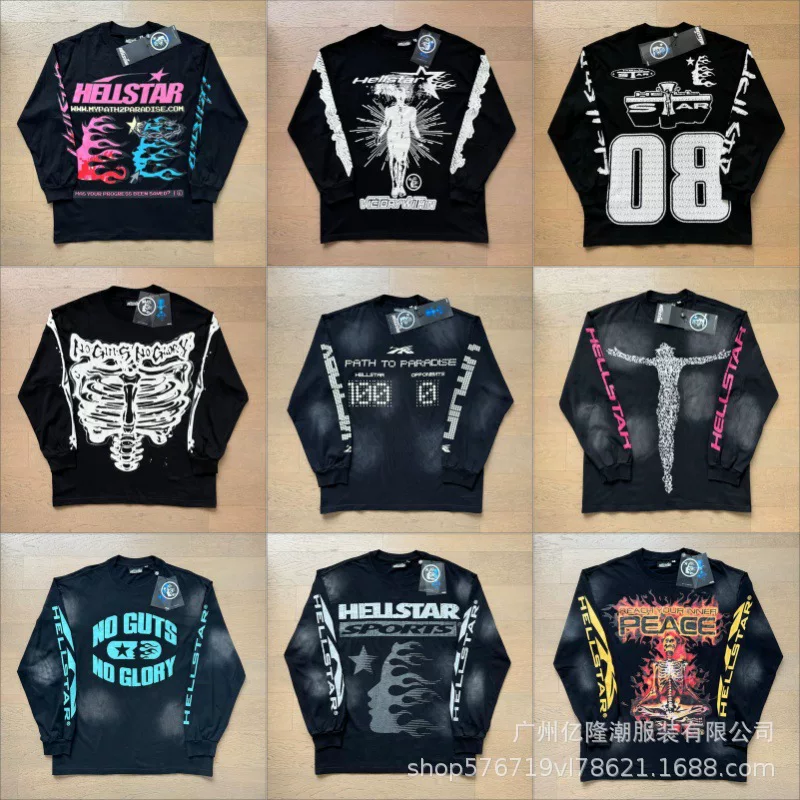 Cross border foreign trade, European and American high street washing, making old round neck men's and women's couple long sleeved T-shirt