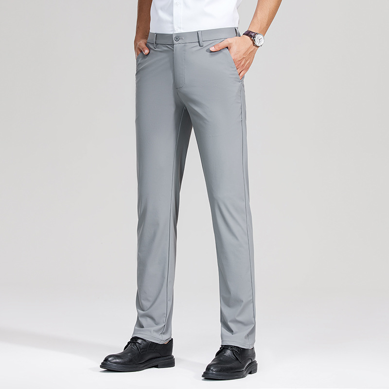Wholesale Summer Thin Casual Pants Men's High-Elastic Korean Style Trousers Men's Silk Skating Silk Anti-Wrinkle No-Iron Casual Pants