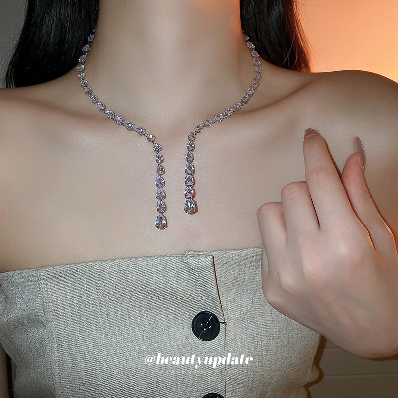 Zircon water drop adjustable collar niche design creative choker necklace elegant light luxury high-grade necklace