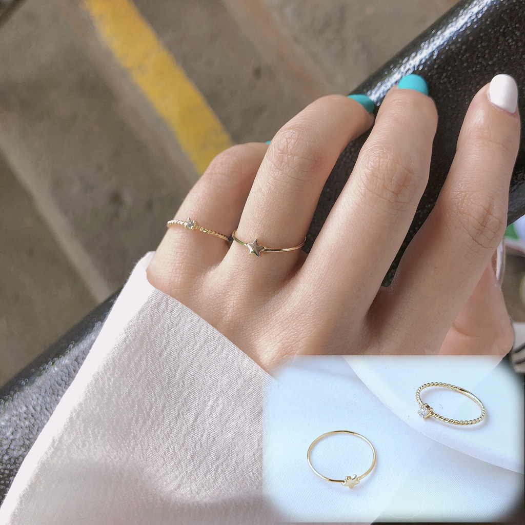 Electroplated 14K Real Gold Cold Style Index Finger Ring for Women ins Trendy Internet Celebrity Fashionable Personalized Simple Student Pinkie End Ring