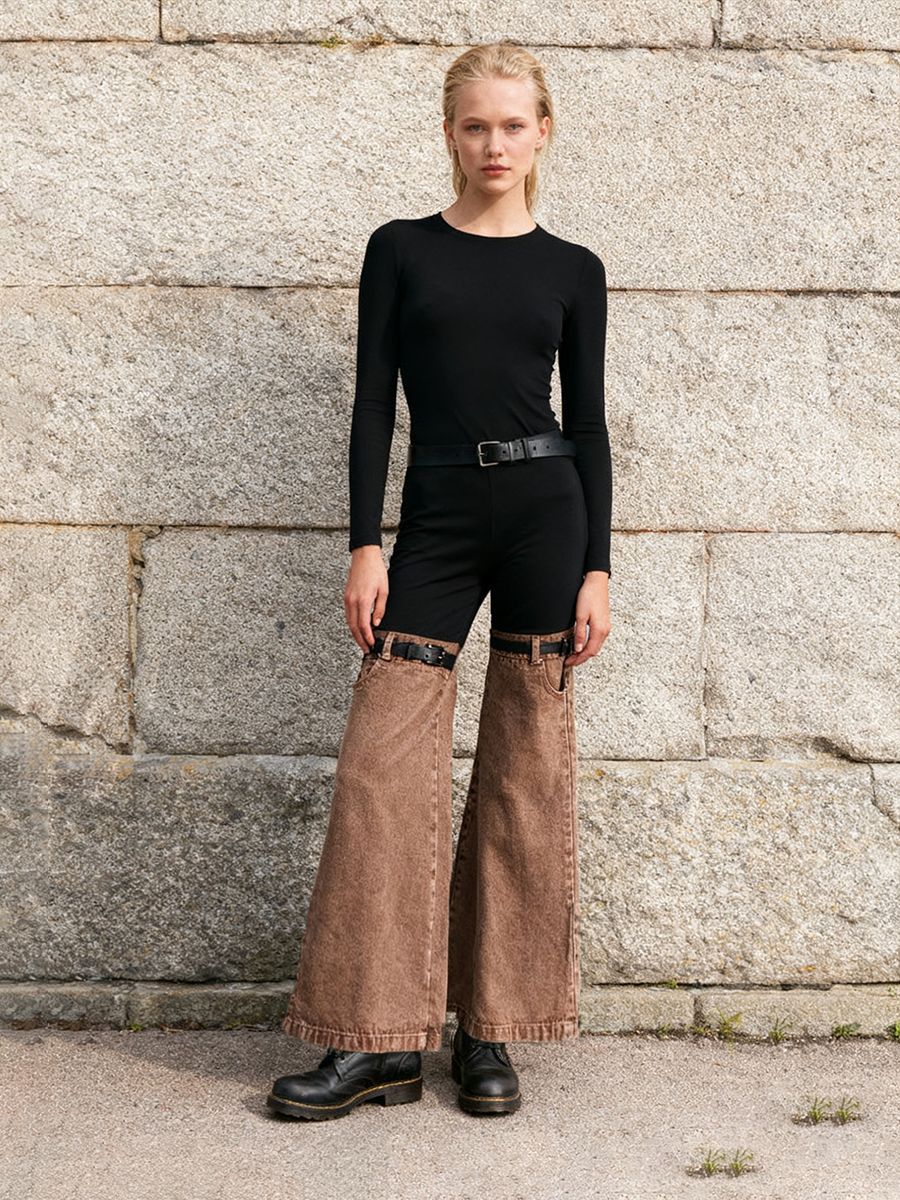 Flared Jeans 2026 Spring New High-Waisted Color-Block Slimming Long Pants Versatile Wide-Leg Pants Women's Fashion