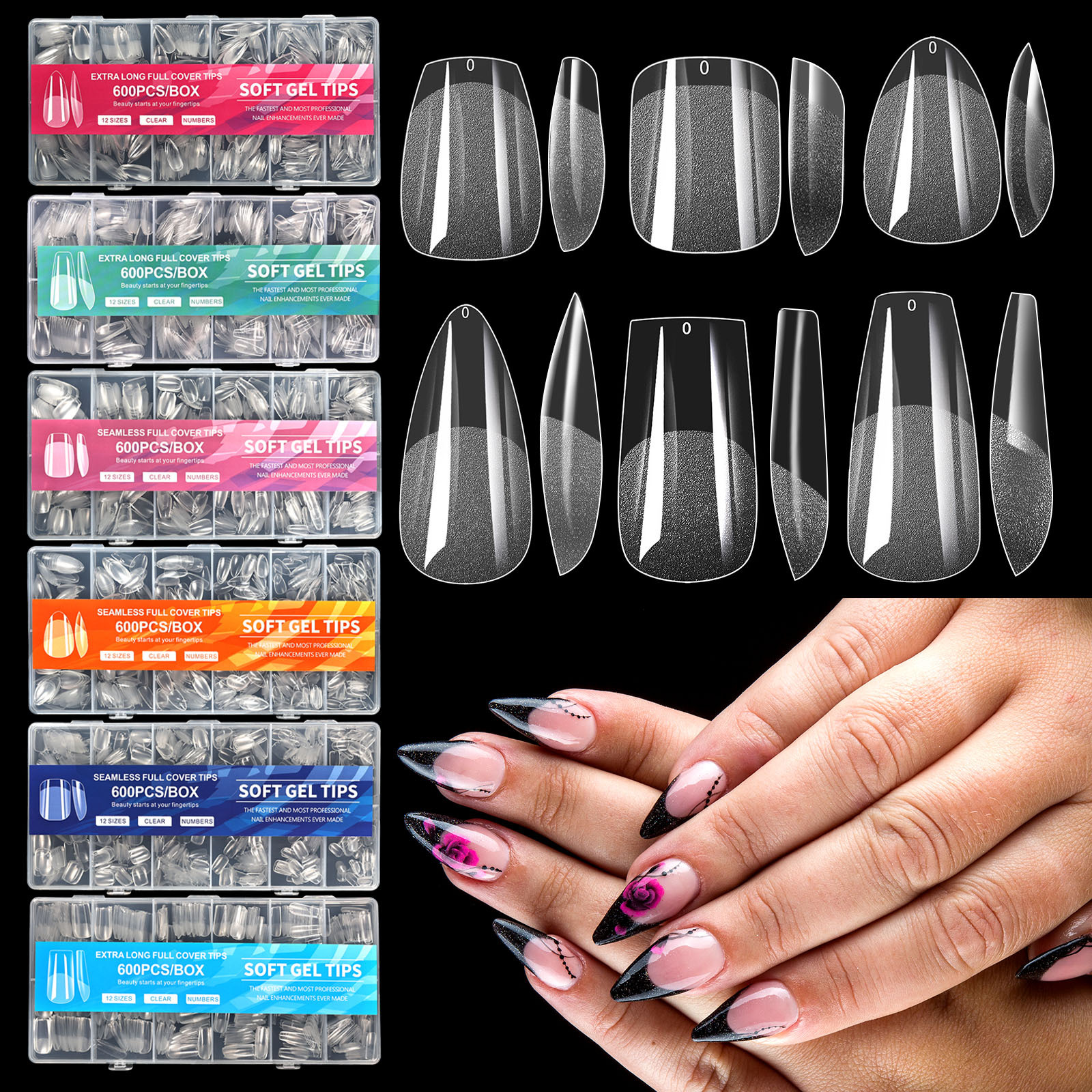 New Nail Art Nails, No Engraving, Thin Semi-Frosted Crystal, Traceless European and American Frosted Nails, 600Pcs Box Armor Nails