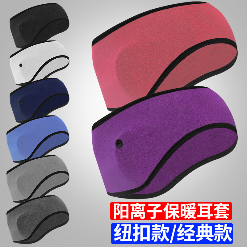 Autumn and Winter Warm Ear Protection Belt Fleece-Lined Thickeneding Cycling Sports Windproof Wide-Brimmed Headband Button German Velvet Cold-Proof Earmuffs