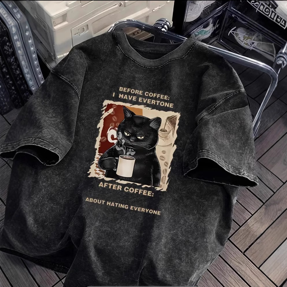 Hip-hop Style Washed Distressed Heavy-weight Short-sleeved T-shirt Men's and Women's Summer oversize Retro Fashion Brand Loose Lazy Sense