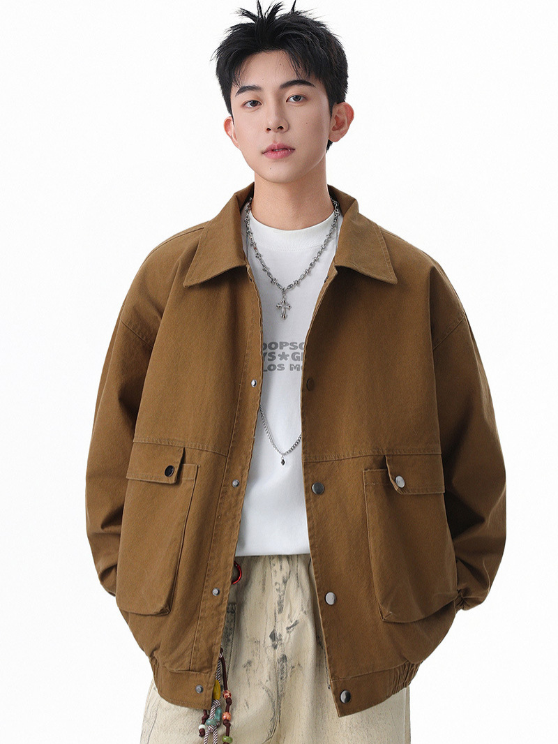 Jianheng's New American-Style Cleanfit Pure Cotton Turn-Down Collar Detroit Work Jacket, Spring Men's Coat with a High-End Feel for Women